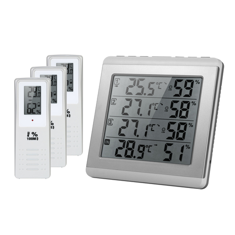 Inalámbrico Digital termómetro higrómetro de cuatro canales temperatura humedad medidor con 3 al aire libre transmisor de nivel de comodidad LCD ► Foto 1/6