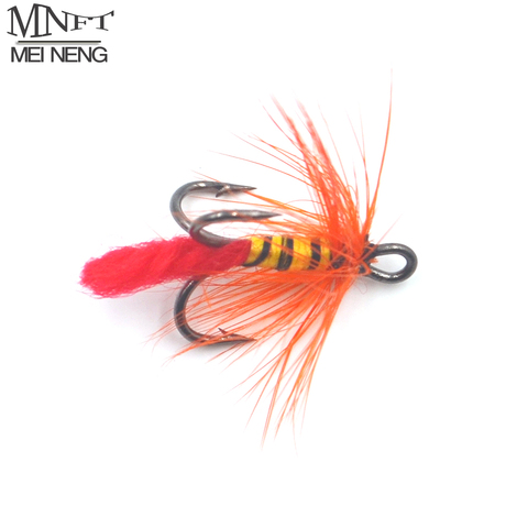 MNFT 10 unids/caja Triple 3XTreble anzuelo moscas de pesca con mosca tres mosca señuelos de gancho naranja barba negro cebra amarillo cuerpo pesca cebos ► Foto 1/4