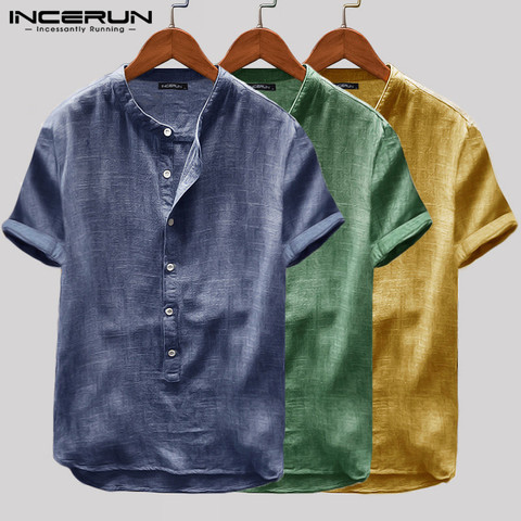 INCERUN-Camisa de manga corta para hombre, blusa Harajuku de Color sólido, transpirable, informal, a la moda, S-5XL, verano, 2022 ► Foto 1/6