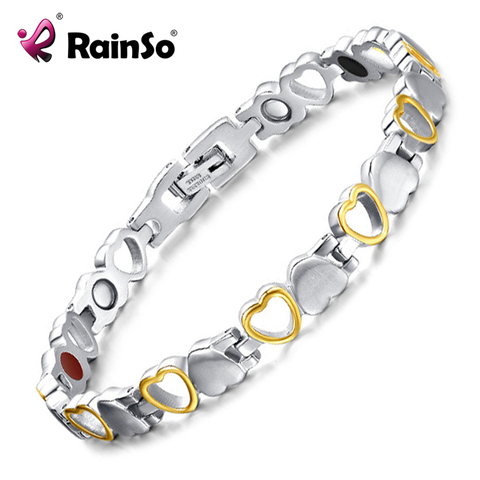 Pulsera de energía saludable de moda de lluvia con diseño de corazón de acero inoxidable para el cuidado de la salud pulsera magnética de oro para mujer ► Foto 1/6