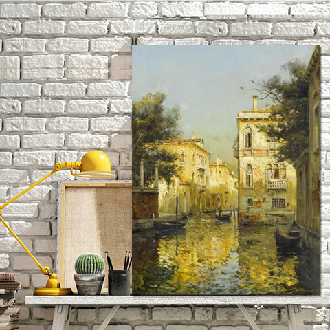 Impresión Vintage de la ciudad del agua de Venice, pintura al óleo de paisaje sobre lienzo, póster, imágenes artísticas de pared modernas para decoración de sala de estar y Cuadros ► Foto 1/1