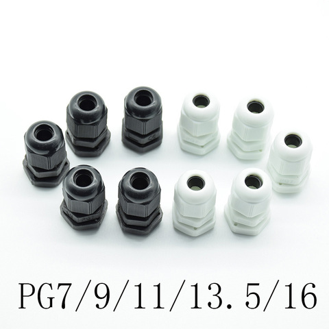 10 Uds IP68PG7 PG9 PG11 PG13.5 PG16 para 3-6.5mm-14mm Cable de alambre CE blanco y negro impermeable de plástico de Nylon glándula de Cable conector ► Foto 1/6