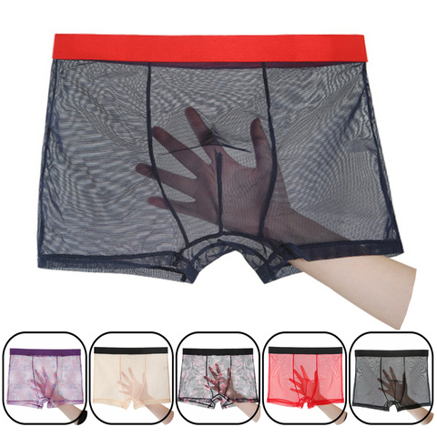 Pantalones cortos de malla sin costuras para hombre, ropa interior, Sexy, transparente, ultrafino ► Foto 1/6