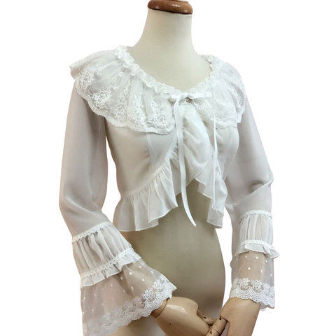 Blusa Lolita blanca dulce manga larga acampanada encogimiento de hombros tres colores (blanco, Beige, negro) ► Foto 1/6