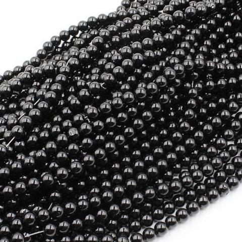 Lote de 5 hebras de 6mm de perlas de perla de cristal de imitación negras, cuentas redondas para pulsera y collar, longitud: aprox. 31 pulgadas por hebra ► Foto 1/1