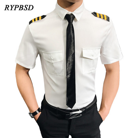 Camisa Social de Manga corta para hombres, uniforme de piloto de la Fuerza Aérea, ajustada, negra y blanca ► Foto 1/1