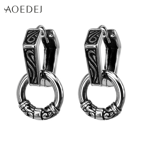 AOEDEJ Vintage de pendientes de aro de acero inoxidable Punk negro pendientes para hombres étnicos aretes Huggie Oorbellen kinderen ► Foto 1/6