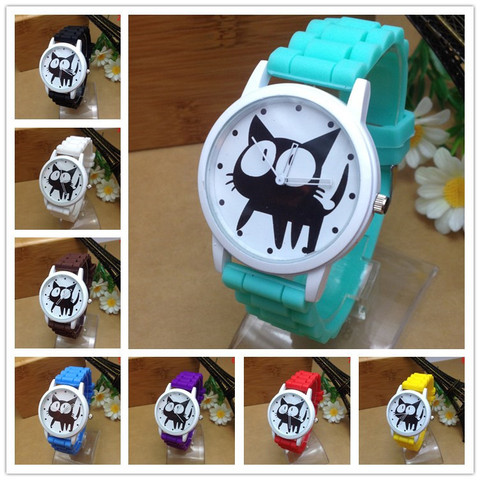 Reloj de cuarzo en gelatina con dibujos de gato Geneva para niños, nuevo y popular marca, relojes de pulsera informales de silicona, gran oferta ► Foto 1/6