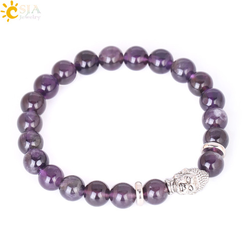 CSJA-pulsera con piedra Natural de Buda para hombre, pulsera con piedra perla Mala, Chakra de equilibrio, amatista, rosa, cuarzo, lapislázuli, broncita, Lava tibetana, F415 ► Foto 1/6