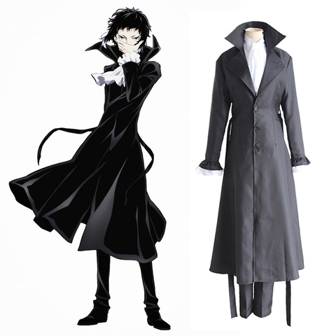 Bungo Stray Dogs Mafia Akutagawa Ryunosuke disfraz Cosplay uniforme de Anime gabardina larga chaqueta disfraz de Halloween ► Foto 1/6