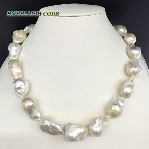 Collar de perlas barrocas con forma de bola de llama, tejido de gran tamaño, color blanco, perlas naturales de 100% dulce ► Foto 1/6