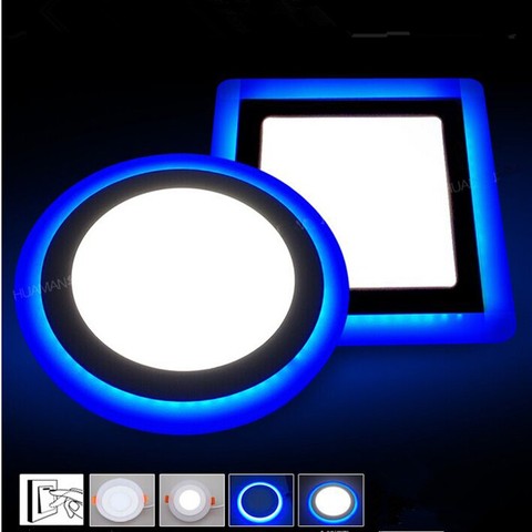 Panel de luz led para empotrar en el techo, lámpara indolora para decoración del hogar, Panel Led cuadrado redondo, 6W, 9W, 16W, 24W, color azul y blanco, 2 colores ► Foto 1/3