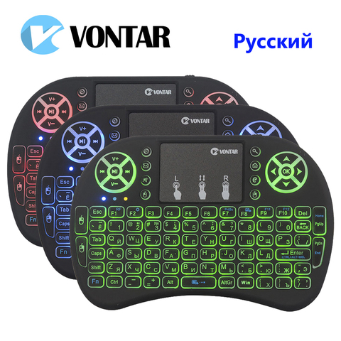 VONTAR-miniteclado inalámbrico i8, con retroiluminación en inglés, ruso, francés, ratón de aire de 2,4 GHz, panel táctil retroiluminado de mano para Android TV BOX ► Foto 1/5