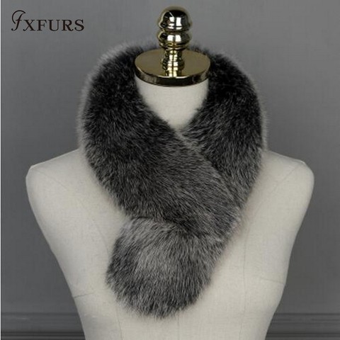 FXFURS-bufanda de cuello de piel de zorro Real para mujer, chal para mujer, encogimiento de hombros, calentador de cuello, bufanda de anillo negra con pinza, 2022 ► Foto 1/1