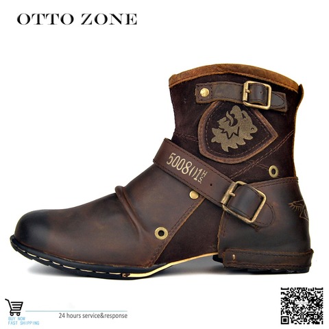 OTTO zona de otoño de los hombres/invierno botas Martin botas de cuero genuino de vaca alta tobillo botas de algodón acolchado de cuero tamaño de los zapatos de la UE 39-46 ► Foto 1/6