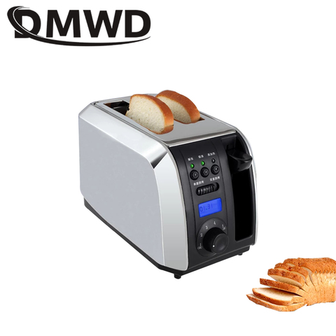 DMWD Digital temporizador tostadora eléctrica de acero inoxidable desayuno pan máquina de hornear 2 ranuras automático tostada horno enchufe de la UE ► Foto 1/5
