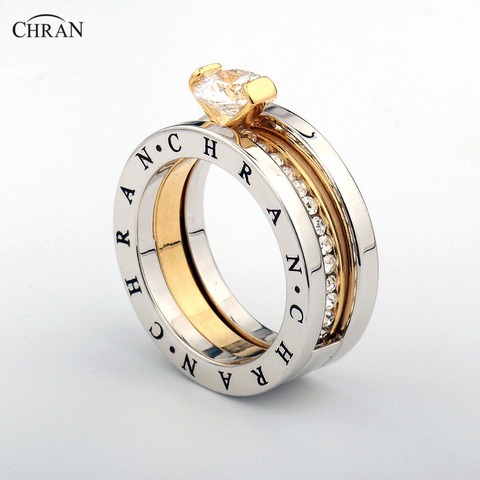 CHRAN elegante cristal austriaco marca de Color oro joyería al por mayor anillo de compromiso clásico pavé banda Zircon para mujeres ► Foto 1/6