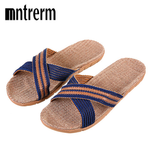 Mntrerm nuevo verano hombres Lino Flip Flop de lona de lino antideslizante diseñador plana sandalias chanclas para casa de Moda hombre diapositivas zapato de paja ► Foto 1/6