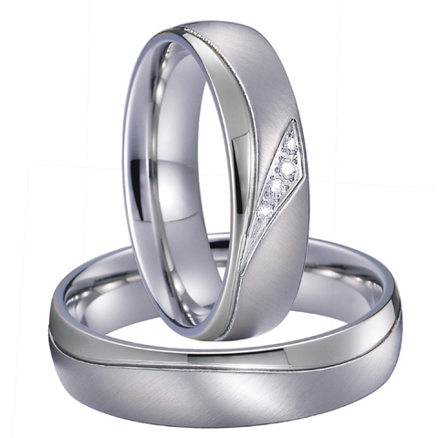Conjunto de anillos de boda para hombre y mujer, sortija de acero inoxidable, Color plateado, No se destiñe/se oxida ► Foto 1/6