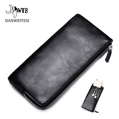 DWTS monederos de hombre tarjetero de cuero Cartera de hombre de lujo de diseño largo de calidad cubierta de pasaporte de moda Casual para hombre monedero cremallera ► Foto 1/6