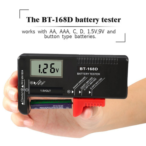 BT-168D comprobador de voltios de batería Digital portátil para pila de botón 9V 1,5 V recargable AAA AA C D batería Universal Teste ► Foto 1/6