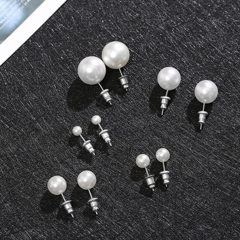 Pendientes de tuerca de perlas de Blanco Simple para mujer y niña, joyería minimalista de tamaño 4/6/8/10/12mm ► Foto 1/6