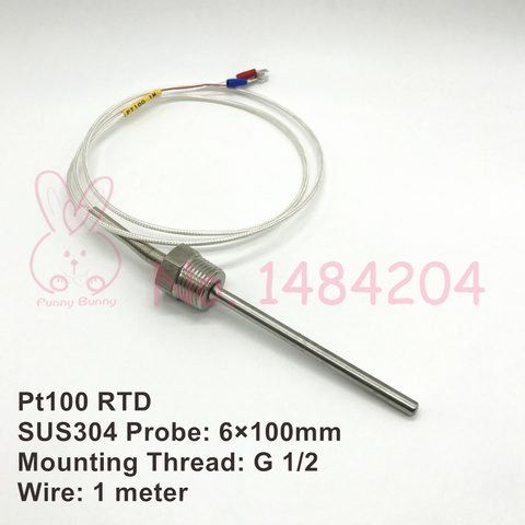 Sensor de temperatura PT100, 6mm x 100mm, sonda RTD SUS304 con BSP G 1/2G 1/4 