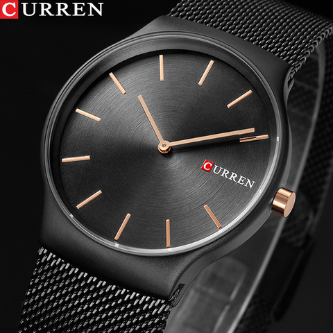 Marca CURREN-reloj de cuarzo para hombre, resistente al agua, analógico, ultrafino, deportivo, negro ► Foto 1/6