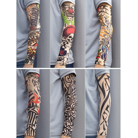 1 piezas tatuaje del brazo calentadores transparente conjunto de manga larga hombres y mujeres en conducción de seda de hielo protector solar de manga ► Foto 1/5