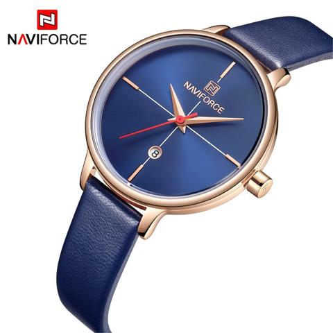 NAVIFORCE reloj para mujer moda cuarzo azul PU Fecha de reloj Casual 3ATM resistente al agua reloj de pulsera regalo para mujer 2022 ► Foto 1/6