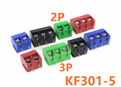 20 unids/lote de KF301-5.0-2P de paso de KF301-3P, 5,0mm, Pin recto 2P, 3P, Conector de Bloque de terminales PCB de tornillo, azul, verde, rojo, envío gratis ► Foto 1/6