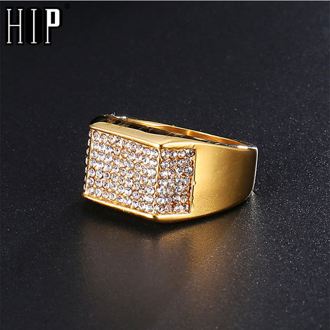 HIP Hop Color oro Acero inoxidable Micro Pave strass helado Bling anillos cuadrados para hombres joyería Dropshipping ► Foto 1/6