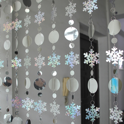 Navidad decoración hogar cortina grandes copos de nieve lentejuelas con efecto láser PVC purpurina lentejuelas cortina árbol de Navidad adornos ► Foto 1/6