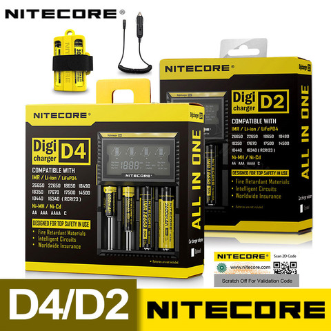 Nitecore-cargador de batería Original D4 D2, dispositivo de circuito inteligente LCD, seguro Global, li-ion, 18650, 14500, 16340, 26650 ► Foto 1/6