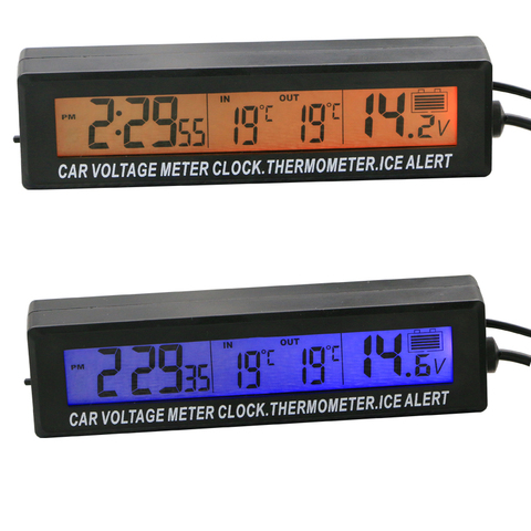 Alta calidad 3in1 Pantalla LCD Reloj Digital reloj de tiempo temperatura termómetro del coche del vehículo auto voltaje voltímetro envío libre ► Foto 1/6