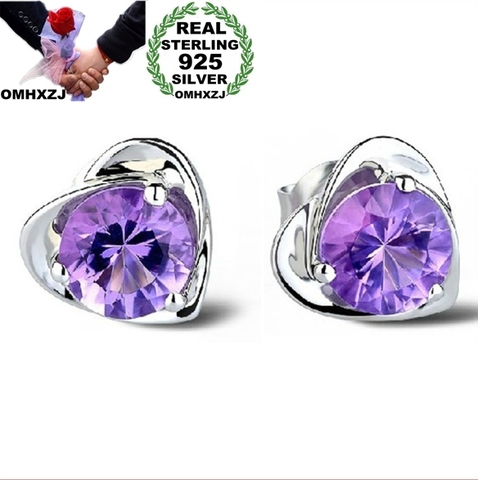 OMHXZJ-pendientes de amatista con Plata de Ley 925 auténtica, joyería de moda al por mayor, de cristal, corazón, certificación internacional, YS03 ► Foto 1/6