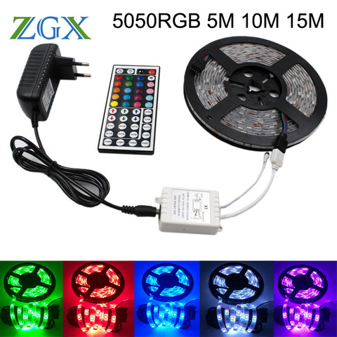 5050 RGB tira de luz LED 5 m 10 m 30led/m Flexible ip 20 impermeable neón tira lámpara cinta 44 K controlador DC 12 V adaptador conjunto ► Foto 1/6