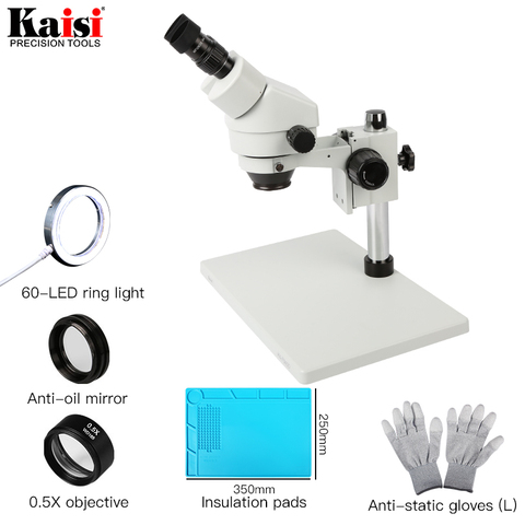 Microscopio Binocular Industrial estéreo con Zoom continuo, 7-45x, soporte de metal de gran tamaño, incluye Anillo de luz LED de objetivo 0.5X ► Foto 1/6