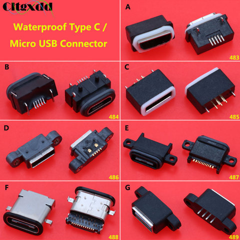 Cltgxdd 1 Uds. Enchufe de alimentación resistente al agua SMT DIP hembra Conector Micro USB tipo C puerto de carga USB 2,0 enchufe jack ► Foto 1/6