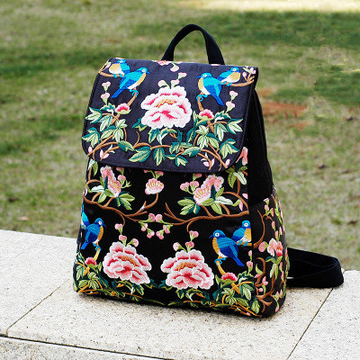 Mochila de viaje bordada a la moda para mujer, fondo con bordado Floral, cubierta de lona Bohemia que combina con todo ► Foto 1/4