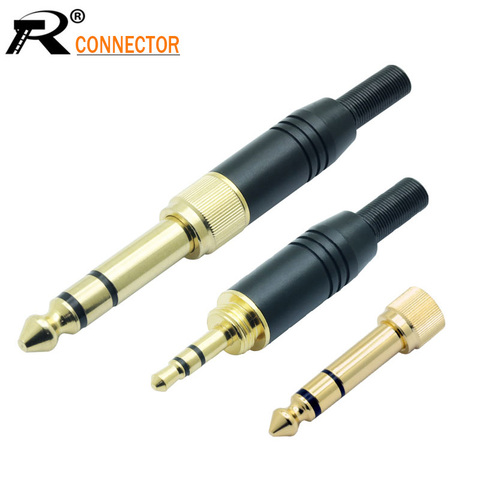 Conector de cable de montaje de aluminio 2 en 1, conector de altavoz de audio chapado en oro con conector macho de 3,5mm de resorte a jack 6,35 macho ► Foto 1/6