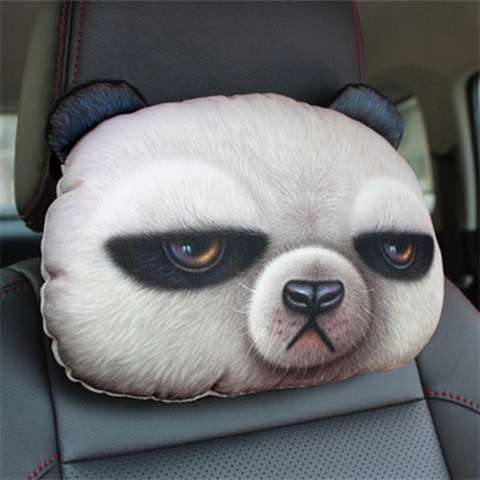 Cojín con estampado de cara de animales para el coche, gato, conejo, Panda, 3D, creativo, asiento de seguridad con reposacabezas, reposacabezas, reposacabezas ► Foto 1/6