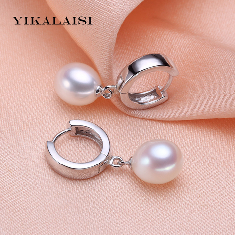 YIKALAISI-pendientes de perlas de agua dulce 2017 100%, joyería de perlas de 8-9mm, joyería de plata de ley 925 para mujer, el mejor regalo ► Foto 1/6