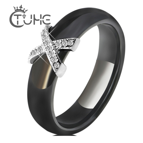 Joyería de moda anillo de mujer con cristal AAA 6/8mm X anillos de cerámica cruzada para hombres y mujeres talla grande 10 11 12 anillo de boda de regalo ► Foto 1/6