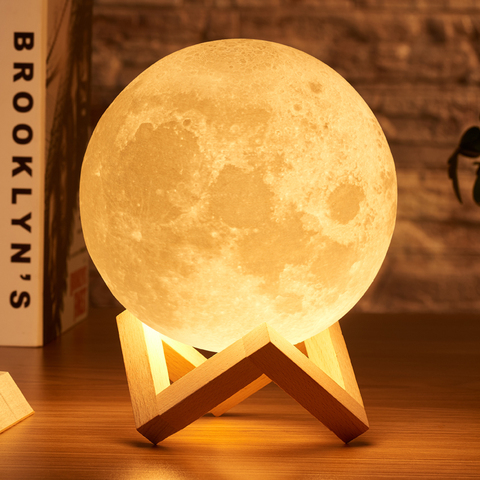 Rambery-Lámpara esférica 3D con estampado lunar, luz nocturna LED recargable con regulación de 3 tonalidades por pulsación, mando a distancia con opción de 16 colores, ideal para regalo ► Foto 1/6