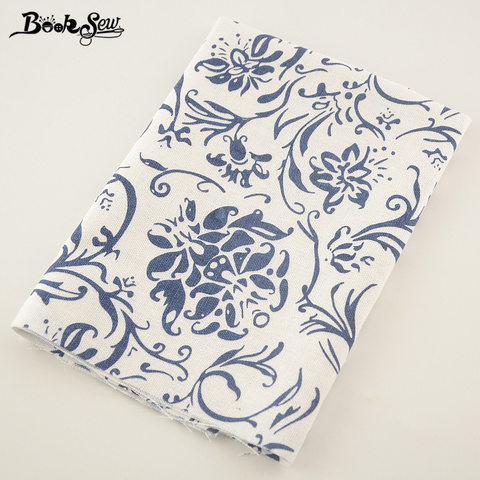 Booksew azul diseño de la flor de lino de algodón material para costura de tela para mantel almohada bolsa cortina cojín Zakka de textiles para el hogar ► Foto 1/6