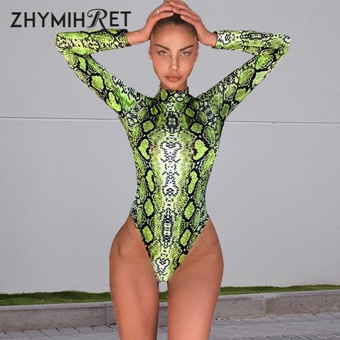 ZHYMIHRE-Body Sexy con estampado de serpiente para mujer, mono de manga larga con cuello redondo, combinación de Cuerpo Femenino ► Foto 1/6