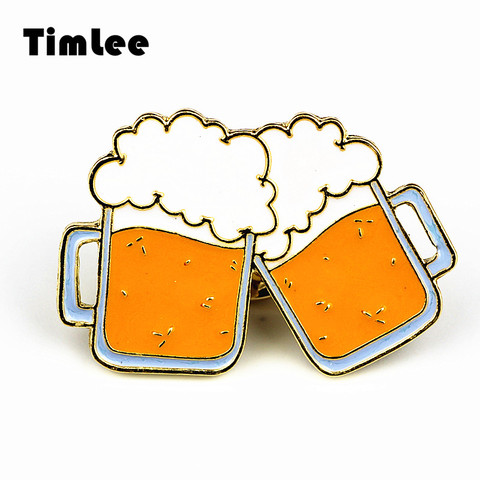 Timlee-broches metálicos de dibujos animados, dos tazas de cerveza, regalo, venta al por mayor, X223 ► Foto 1/6