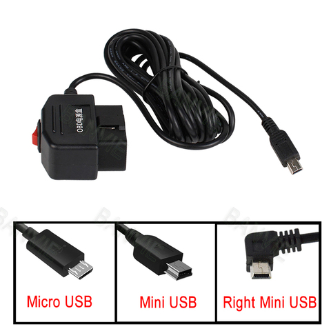 Adaptador de mechero para coche, Cable interruptor de línea para carga DVR, 5V, 3A, puertos USB Mini Mico, OBD, 3,5 metros ► Foto 1/6