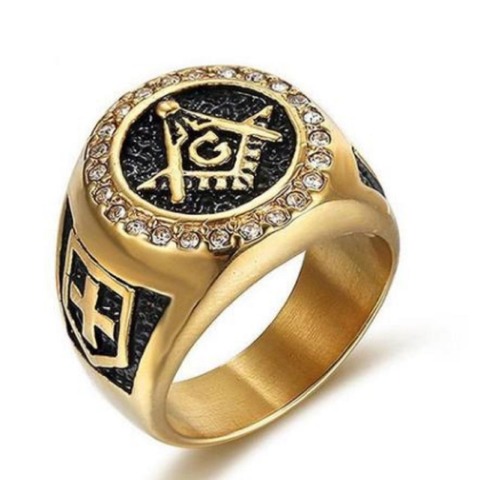 Drop Ship Tamaño 7 ~ 15 piedras de cristal de oro fresco anillo 316L Acero inoxidable joyería anillo con Cruz de motero ► Foto 1/1